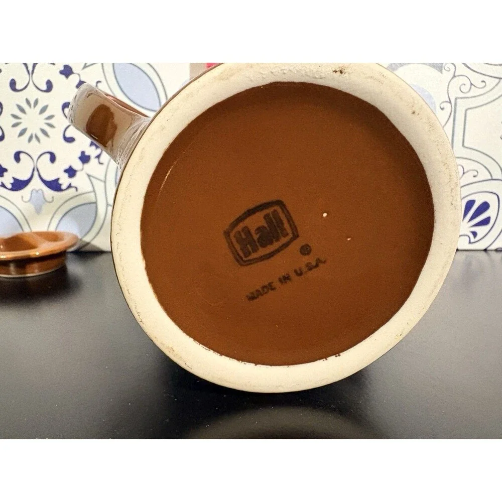 Hall Brown Individual Teapot Mid Century Modern Restaurant Ware Vintage 4”